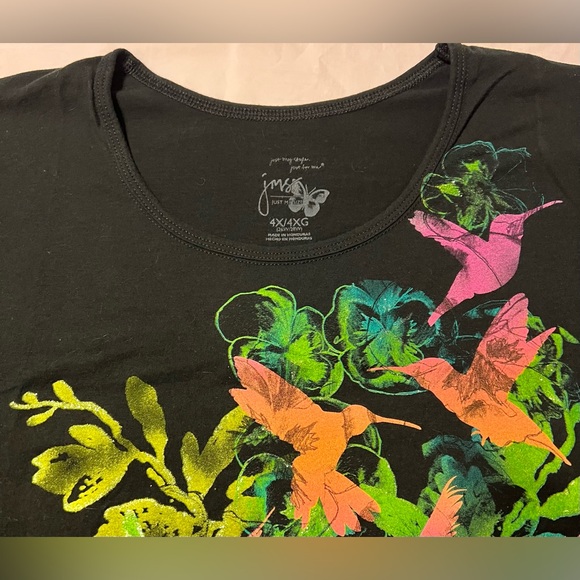 EUC JMS Hummingbird Graphic Black T-Shirt Women’s 4XL Glitter Embellishments - Picture 4 of 8